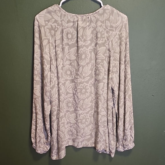 Pure Jill J Jill Gray Floral Modal Rayon Split Neck Tie Blouse Top Large 257951 - Picture 6 of 6
